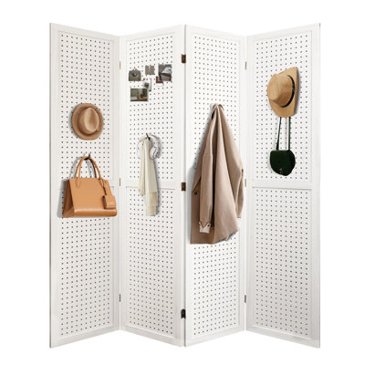 Pegboard Display,5.6FT Wood PegBoard Room Dividers,Natural Wood