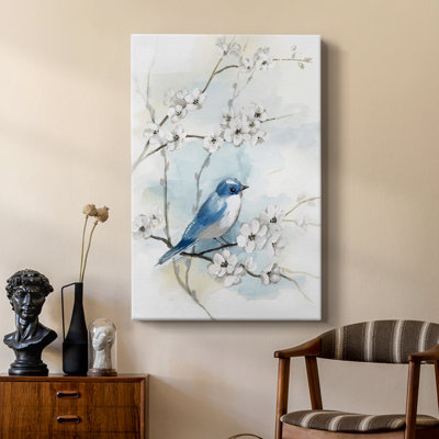 Blossoms and Bluebird I -Custom Wrapped Gallery Cavas
