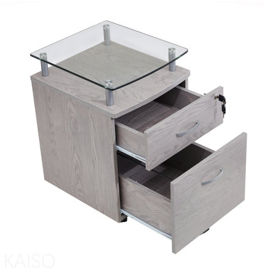 Classeur à roulettes gris avec plateau en verre pour l'organisation de bureau