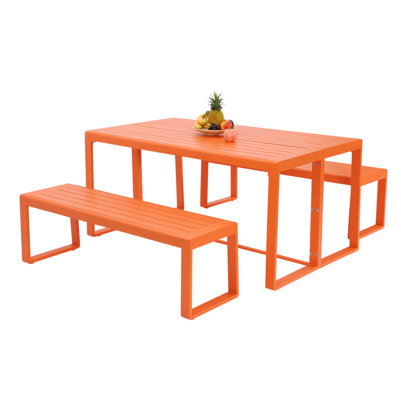 Ensemble repas d'extérieur en métal 63 po avec table rectangulaire et bancs Aoodor, Orange