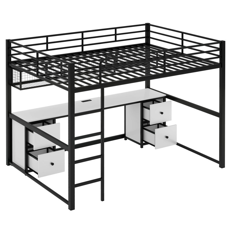 Lit mezzanine double avec tiroirs Altfried Kids, Noir / blanc