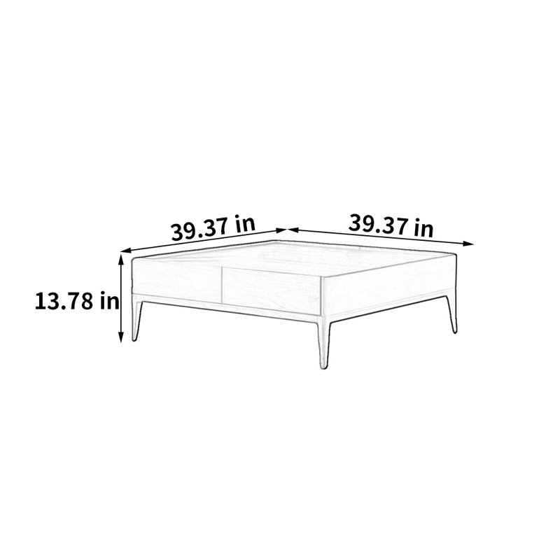 Table basse carrée moderne et minimaliste, H 13,78 po x L 39,37 po x l 39,37 po