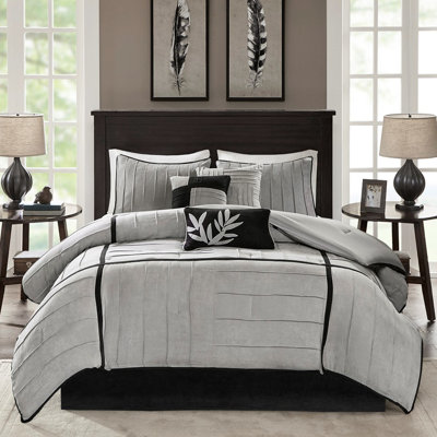 7 Piece Comforter In Grey - Full Size, Faux Suede, Stylish Look Soft And Fluffy, Casual