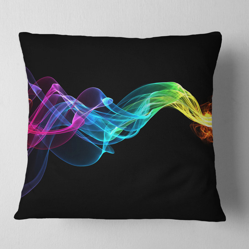 «Abstract Ribbon Waves» sur fond noir - coussin imprimé abstrait, 16 po x 1 po, Coussin décoratif