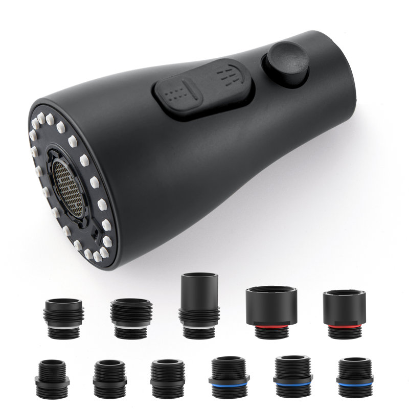 Pull Down Kitchen Sink Faucet Sprayer Head Replacement Parts 3 Functions with 11 Adapters, Matte Black