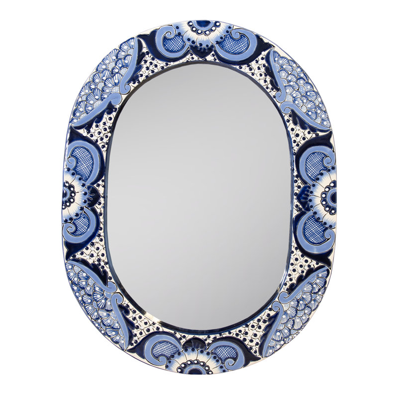 Miroir ovale bleu et blanc Talavera 