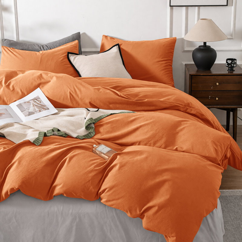 3-Piece Dyed Duvet Cover Set With Pillowcases, Rust, Double Duvet Cover + 2 Standard Pillowcases