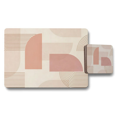 Beige Palm Leaf Placemats and Coaster Set for Dining Table