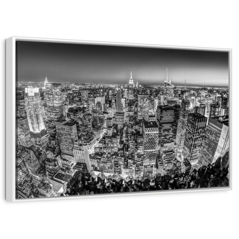 Manhattan en monochrome, Cadre flottant blanc, 19 po x 13 po