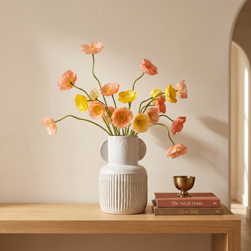 Davin Off White Ceramic Table Vase, 12" H x 8" W x 8" D