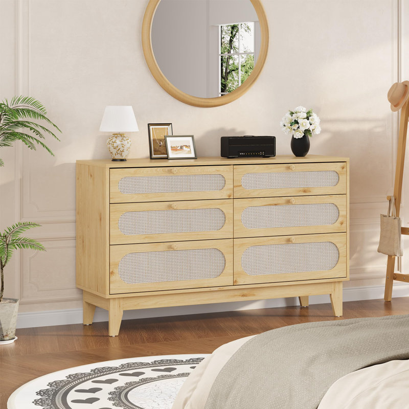 Commode 6 tiroirs pour chambre à coucher, large commode moderne, Ivoire ivoire