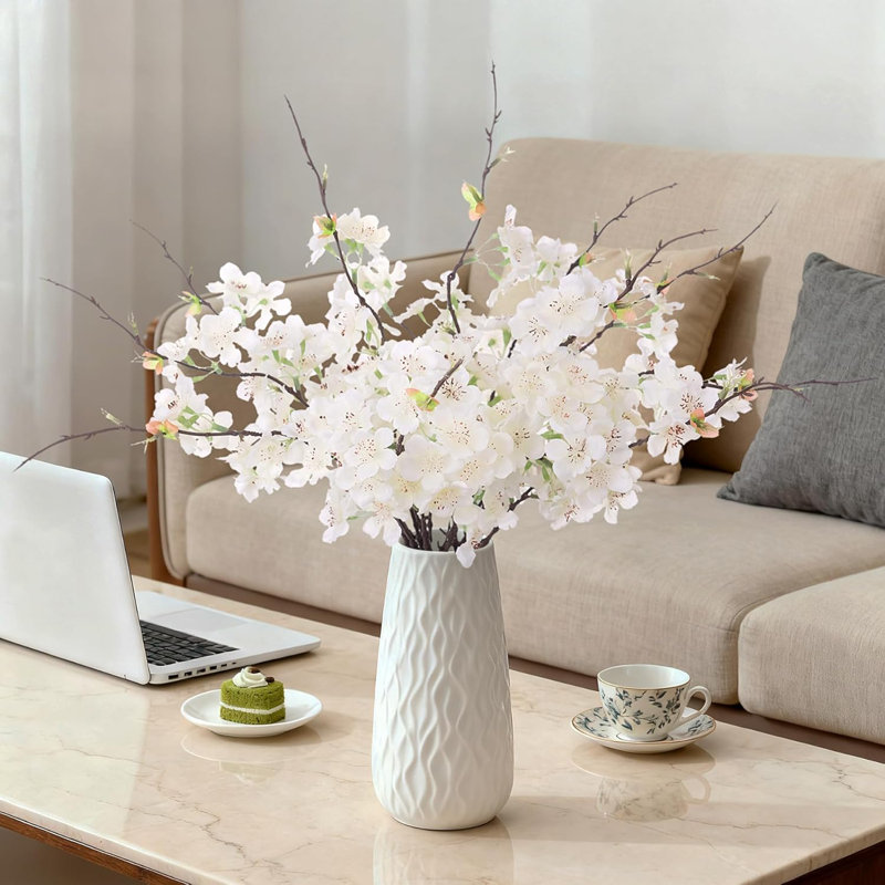 12 pièces de fleurs de cerisier artificielles décoratives 18,11 pouces artificielles