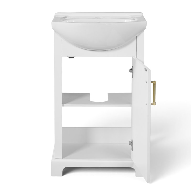 Meuble-lavabo sur pied l 19,8 po avec lavabo en céramique, Blanc