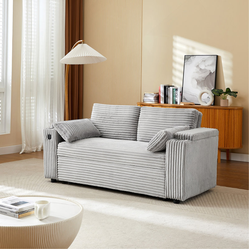 Canapé-lit en tissu Corduroy, Gris clair
