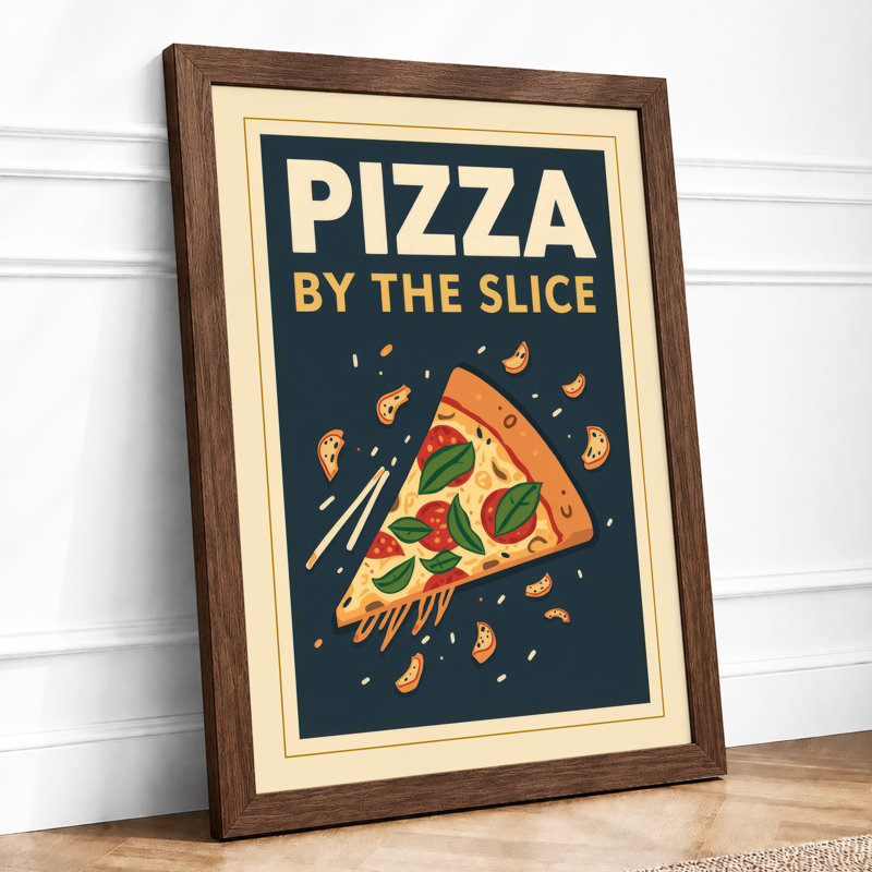 Pizza by the Slice Retro - Framed Print, A3 - 42.0 x 29.7 cm, Walnut