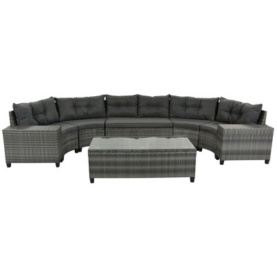 Modular Patio Sofas Pe Wicker Steel Modern Half Moon Set For Home Patio