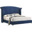 Chambre à coucher pour 5 grands lits Pacific Blue avec tête de lit à oreilles, capitonnage à boutons, garniture cloutée et caractéristiques de style pour lit avec accessoires assortis