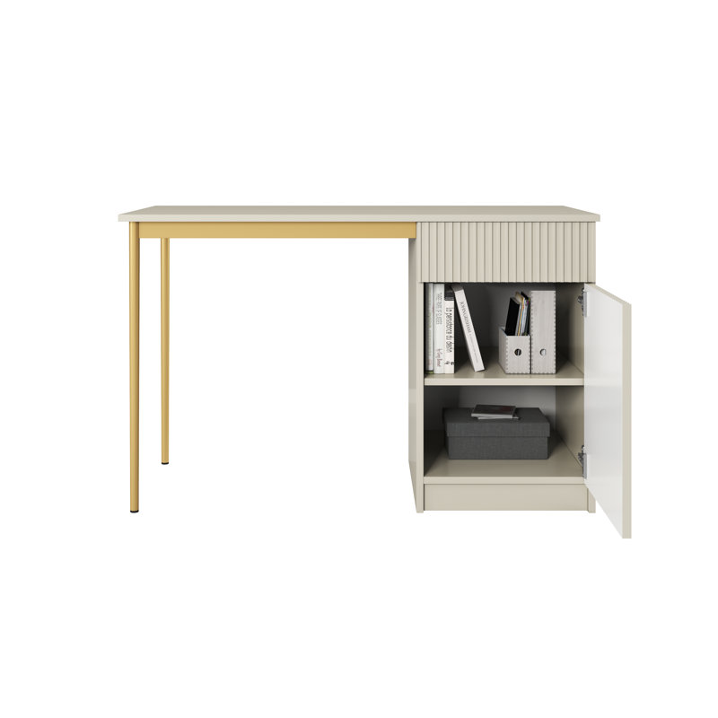 Alfaretta Metal Base Computer Desk, Cashmere/Gold
