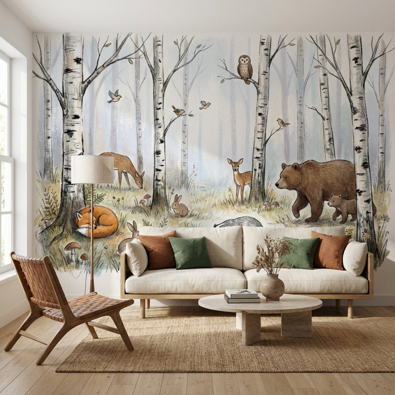 Papier peint forêt fantaisiste, Non tissé non collé, 120" x 96"