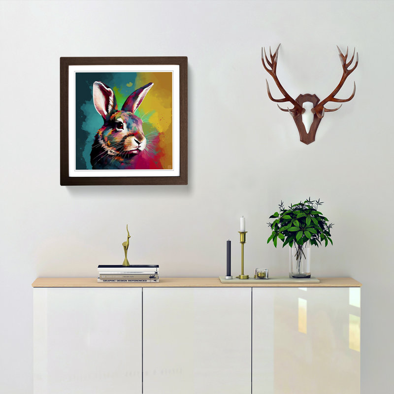 Rabbit Digital No.5 - Single Picture Frame Print on Wood, Walnut