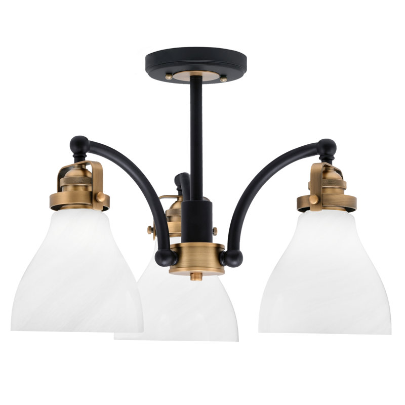 Easton 3 Light Semi-Flush With 6.25", White Marble Glass, Matte Black/Brass