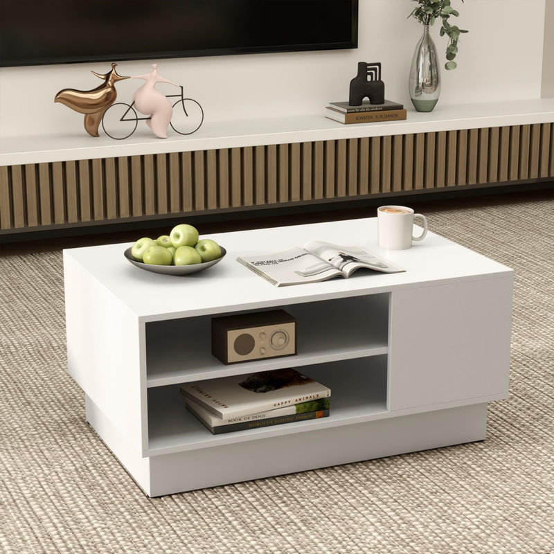 Pedestal Coffee Table with Storage, White