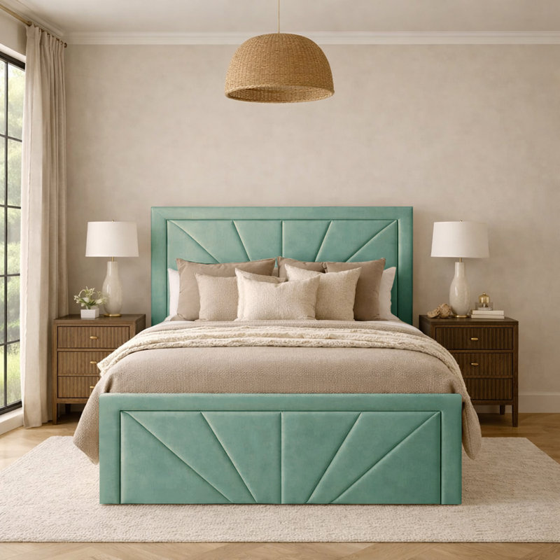 Phoenix Upholstered Storage Bed Frame, Duck Egg, Double (4'6)