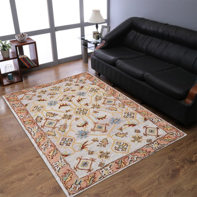 Radiant Hand Tufted Wool Eco-Friendly Area Rugs - Rectangle, Cream Brown Color, Oriental Design, High Pile Thick Handmade Anti Skid Area Rugs for Living Room, Bed Room
