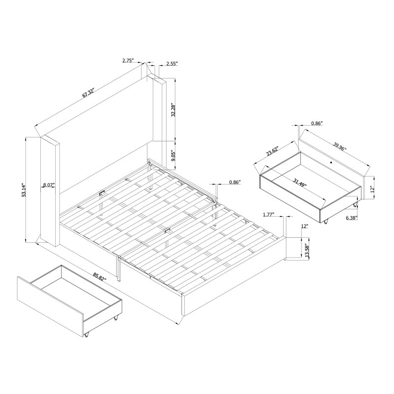 Ana Upholstered Bed with Storage Drawers