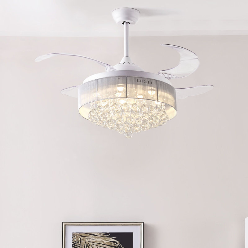 Jemma 100cm Ceiling Fan with Light Kit, White/Clear Blades