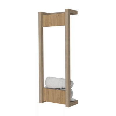 Natural Oak Towel Rack With Wall-Mounted Design