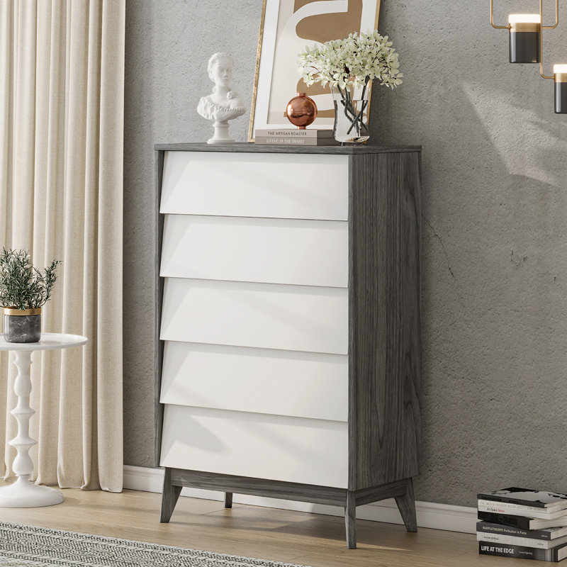 Chantice 5 Drawer Dresser for Bedroom,White/Yellow Walnut, White/Yellow Walnut