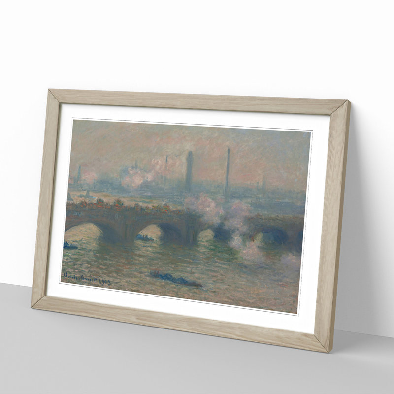 Waterloo Bridge in London Vol.3 by Claude Monet - Picture Frame Painting, 27cm H x 36cm W x 2cm D, Oak