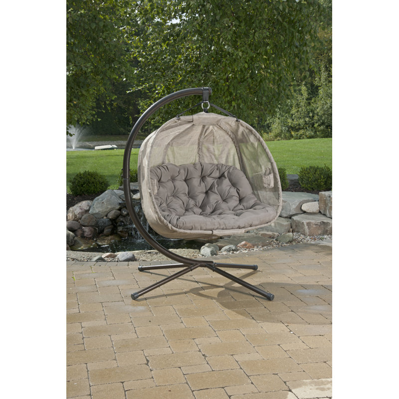 Bark Brown Hanging Pumpkin Chair with Cushions and Stand