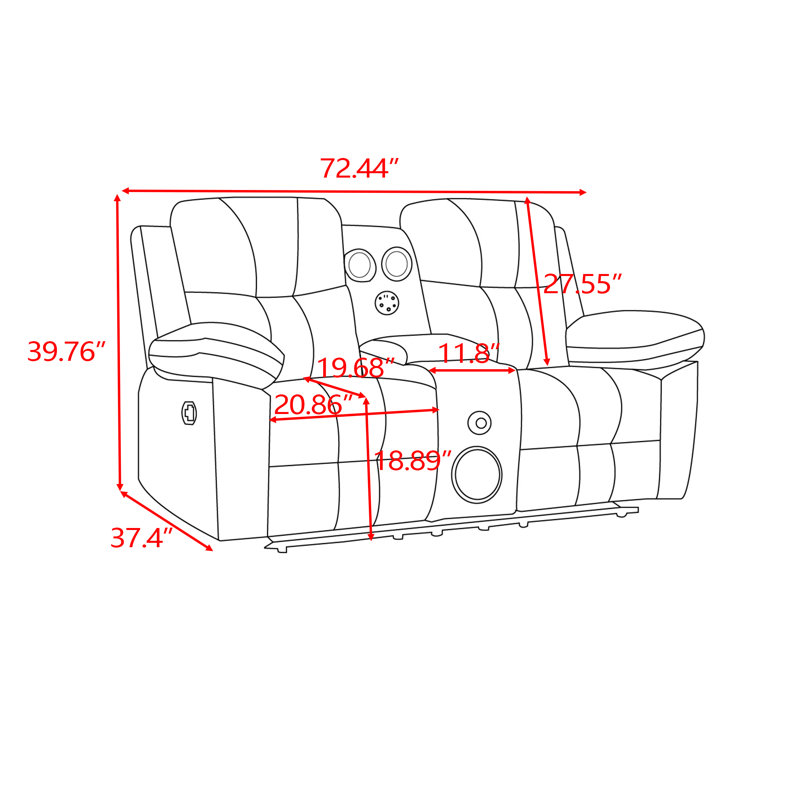 Reclining Loveseat W/console W/led Bluetooth Audio, Black