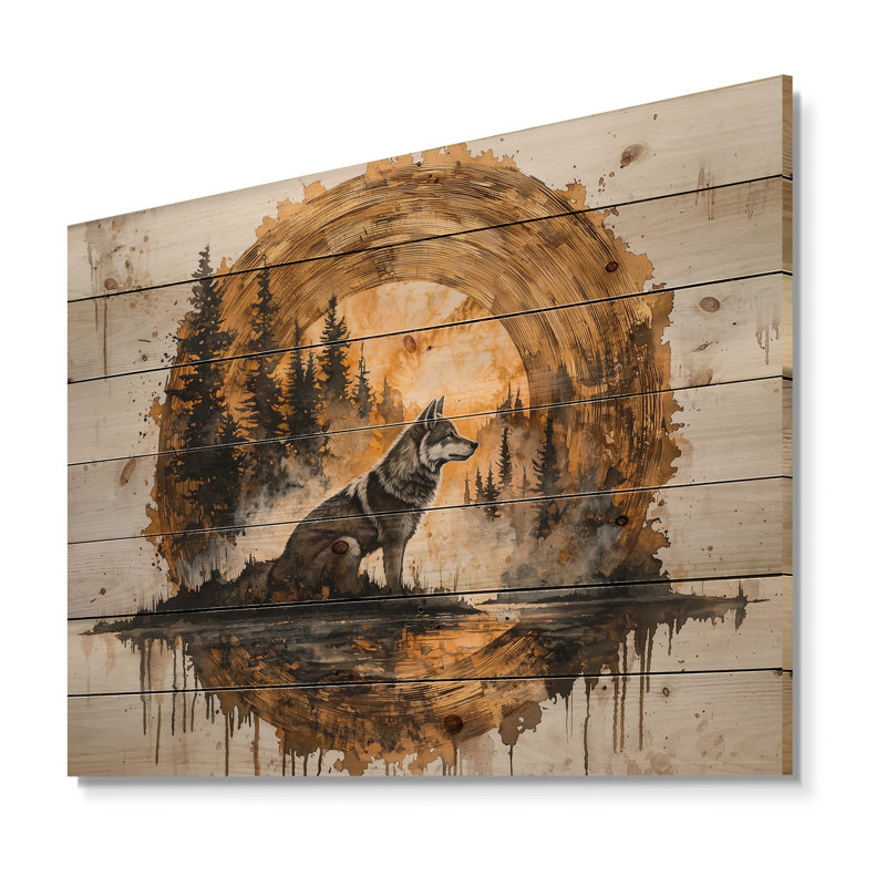 Loup d'hiver dans un lac de glissade en bois I - Reproduction en bois de loup, H 30 po x l 40 po x P 0,78 po