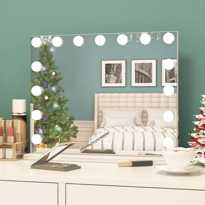Vanity Mirror with Bluetooth Speaker and Lights, Hollywood Mirror with 15 Bulbs 3 Colour Modes USB