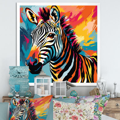 Coloré Popart fantaisie zébrée I - art mural zèbre