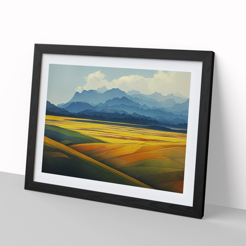 Mountain Meadow Landscape Vol.2 - Single Picture Frame Print, 46cm H x 64cm W x 2cm D, Black Framed