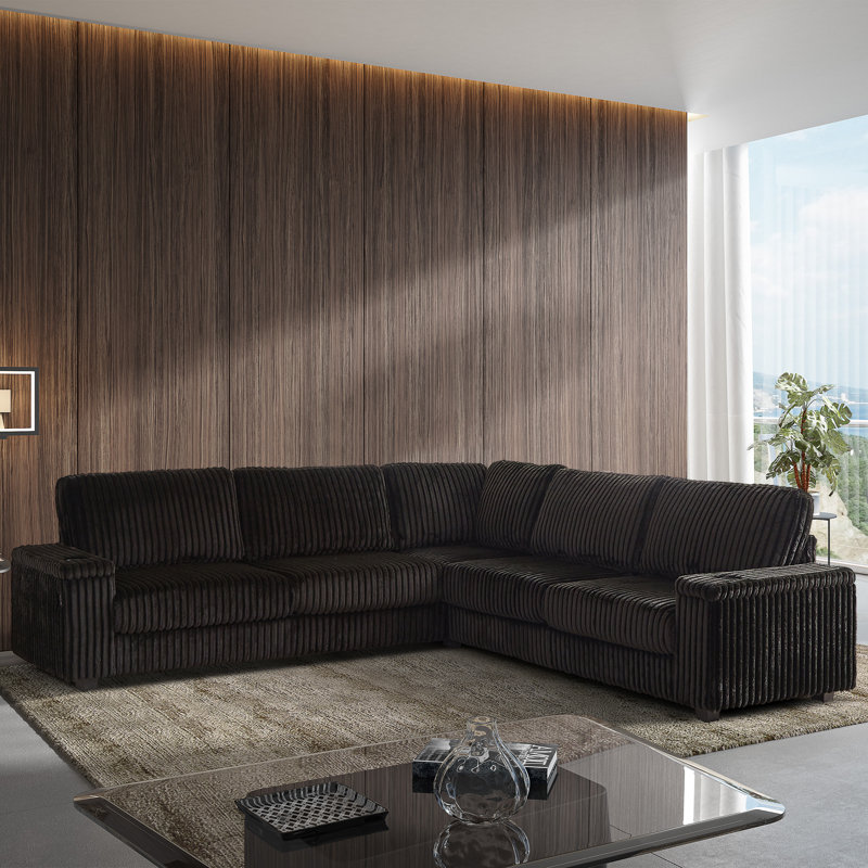 Canapé modulaire en velours côtelé avec rangement et ports USB Daoudiate, Noir