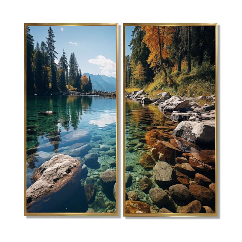 Lakeside Retreat I - White Lake House, reproduction d'art sur toile, 32" H x 32" W, Impression encadrée flottante, Gold