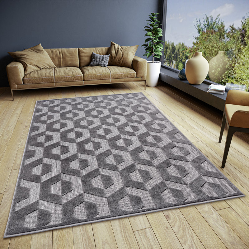 Iconic Grey/Black Rug, Rectangular 200 x 285cm