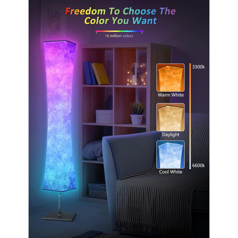 60'' RGB Color Changing LED Floor Lamp with White Fabric Shade