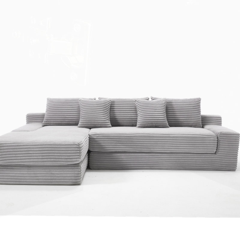 Albert Compression L-Shaped Corduroy Sectional Sofa with Steel Frame, Light Gray Fabric