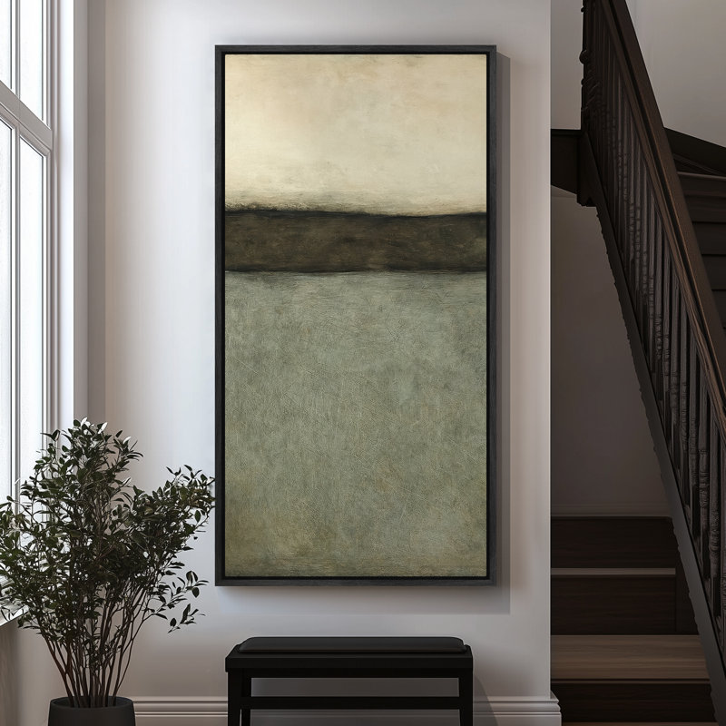 Abstract Framed Canvas Wall Art - Neutral Minimalist Print for Modern Wall Decor, 60" H x 30" W, Black
