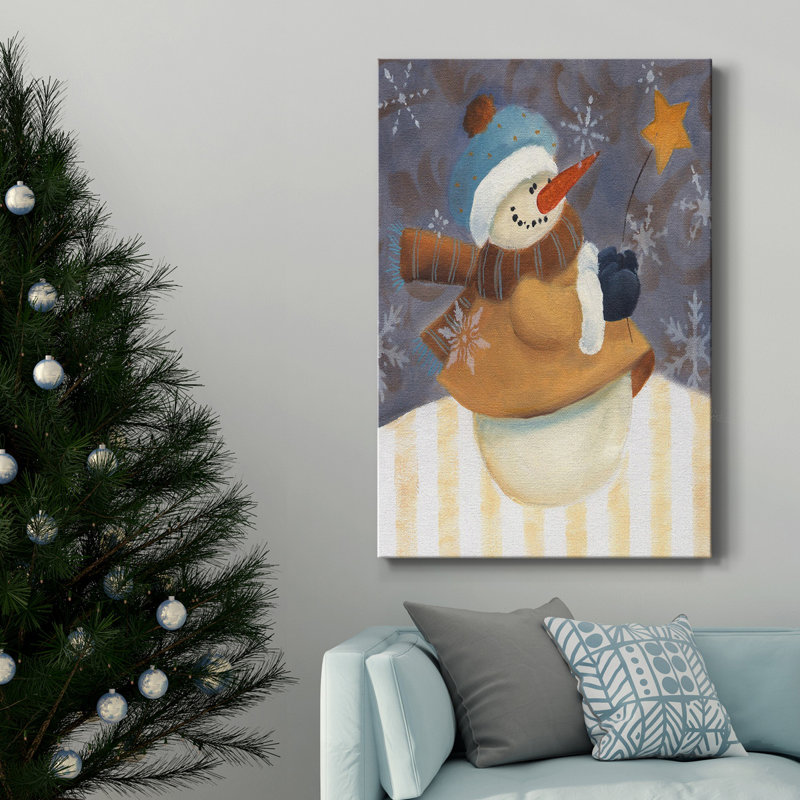 Bonhomme de neige bleu I, toile tendue avec châssis de qualité supérieure - prête à être accrochée