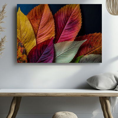 Reproduction d'art sur toile, "Arrangement superposé en couches" de feuilles d'automne aux nuances riches