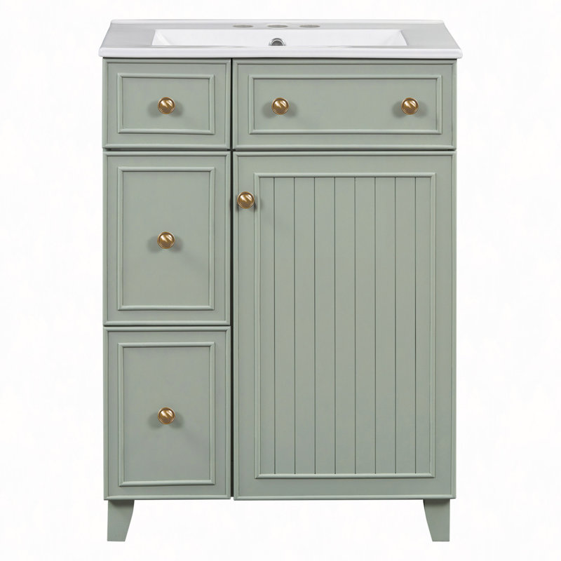 Meuble-lavabo 24 po avec lavabo en céramique, 2 tiroirs, 1 porte, Vert