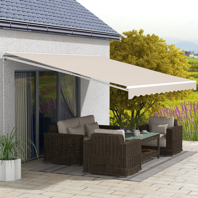 Patio Awning, Canopy Retractable Sun Shade Shelter W/ Manual Crank Handle For Deck, Yard, H 59,1 po x l 189 po x P 118 po