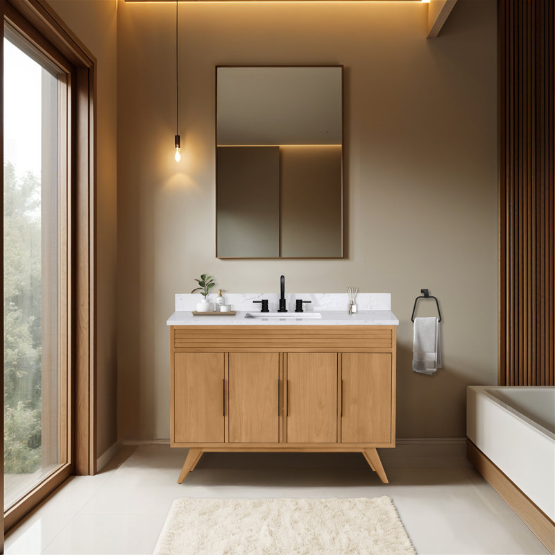 Taylor 48 in. Single Natural Teak Bathroom Vanity with Engineered Stone Top